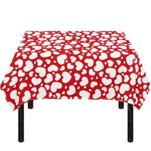 White And Red Heart Pattern Print Tablecloth Kitchen Home Decor