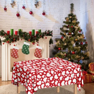 White And Red Heart Pattern Print Tablecloth Kitchen Home Decor