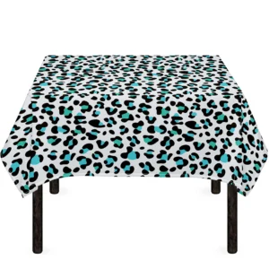 White And Teal Leopard Print Tablecloth Kitchen Home Decor