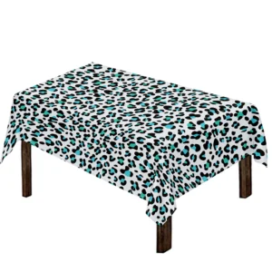 White And Teal Leopard Print Tablecloth Kitchen Home Decor