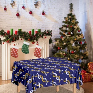 White And Yellow DNA Pattern Print Tablecloth Kitchen Home Decor