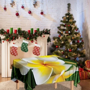 White And Yellow Plumeria Flower Print Tablecloth Kitchen Home Decor