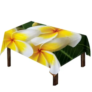 White And Yellow Plumeria Flower Print Tablecloth Kitchen Home Decor