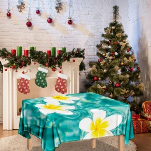 White And Yellow Plumeria In Water Print Tablecloth Kitchen Home Decor