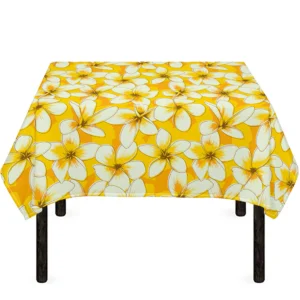 White And Yellow Plumeria Pattern Print Tablecloth Kitchen Home Decor