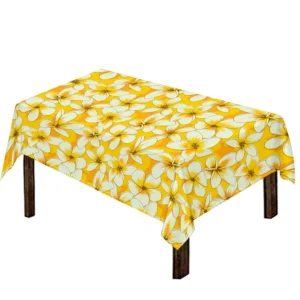 White And Yellow Plumeria Pattern Print Tablecloth Kitchen Home Decor