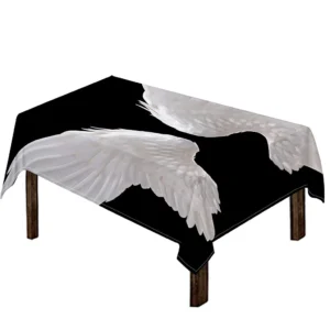 White Angel Wings Print Tablecloth Kitchen Home Decor