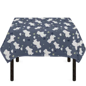 White Baby Polar Bear Pattern Print Tablecloth Kitchen Home Decor