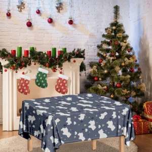 White Baby Polar Bear Pattern Print Tablecloth Kitchen Home Decor