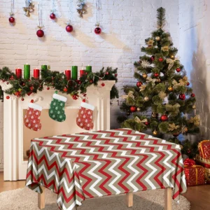 White Beige And Red Chevron Print Tablecloth Kitchen Home Decor