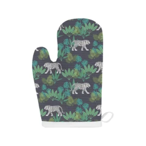 White Bengal Tigers Tropical Plant Heat Resistant Oven Mitts Pot Holders Set