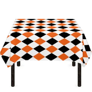 White Black And Orange Harlequin Print Tablecloth Kitchen Home Decor