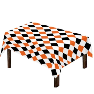 White Black And Orange Harlequin Print Tablecloth Kitchen Home Decor