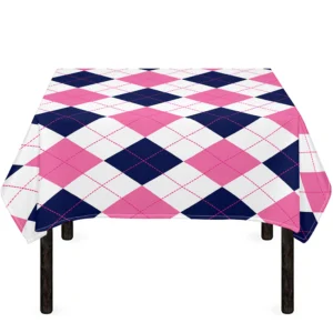 White Blue And Pink Argyle Pattern Print Tablecloth Kitchen Decor Home Decor