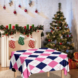 White Blue And Pink Argyle Pattern Print Tablecloth Kitchen Decor Home Decor