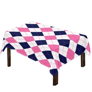 White Blue And Pink Argyle Pattern Print Tablecloth Kitchen Decor Home Decor