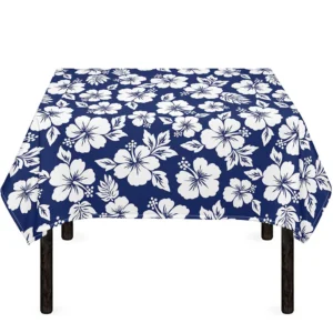 White Blue Hibiscus Floral Pattern Print Tablecloth Kitchen Decor Home Decor