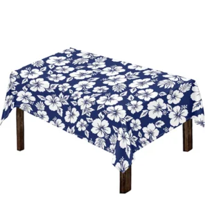 White Blue Hibiscus Floral Pattern Print Tablecloth Kitchen Decor Home Decor