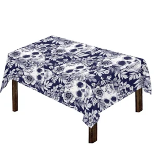 White Blue Skull Floral Pattern Print Tablecloth Kitchen Decor Home Decor