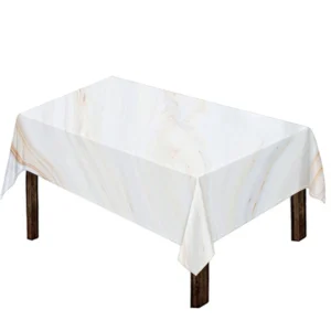 White Brown Smooth Marble Print Tablecloth Kitchen Decor Home Decor