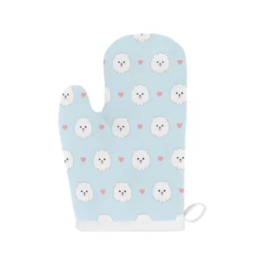 White Cute Pomeranian Pattern Heat Resistant Oven Mitts Pot Holders Set