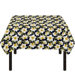 White Daffodil Flower Pattern Print Tablecloth Kitchen Decor Home Decor