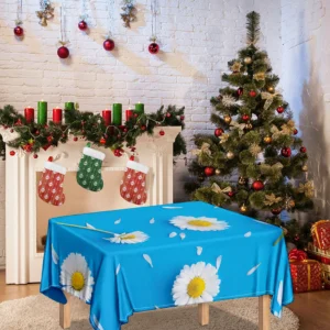 White Daisy Flower Print Tablecloth Kitchen Decor Home Decor