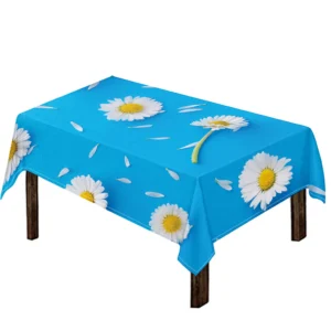 White Daisy Flower Print Tablecloth Kitchen Decor Home Decor
