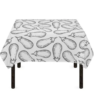 White Eggplant Drawing Print Tablecloth Kitchen Decor Home Decor