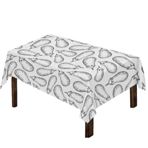 White Eggplant Drawing Print Tablecloth Kitchen Decor Home Decor