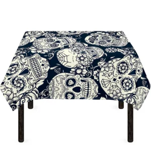 White Floral Sugar Skull Pattern Print Tablecloth Kitchen Decor Home Decor