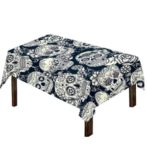 White Floral Sugar Skull Pattern Print Tablecloth Kitchen Decor Home Decor