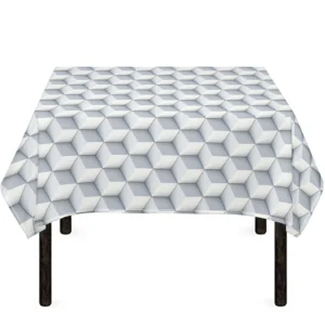 White Geometric Cube Shape Pattern Print Tablecloth Kitchen Decor Home Decor