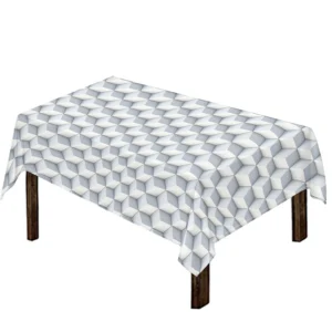 White Geometric Cube Shape Pattern Print Tablecloth Kitchen Decor Home Decor