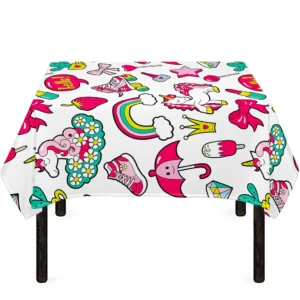 White Girly Unicorn Pattern Print Tablecloth Kitchen Decor Home Decor