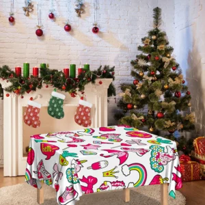 White Girly Unicorn Pattern Print Tablecloth Kitchen Decor Home Decor