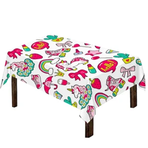White Girly Unicorn Pattern Print Tablecloth Kitchen Decor Home Decor