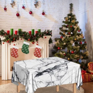 White Gray Scratch Marble Print Tablecloth Kitchen Decor Home Decor