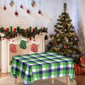 White Green And Blue Buffalo Plaid Print Tablecloth Kitchen Decor Home Decor
