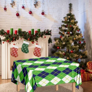White Green And Navy Argyle Print Tablecloth Kitchen Decor Home Decor
