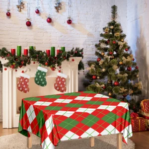 White Green And Red Argyle Pattern Print Tablecloth Kitchen Decor Home Decor