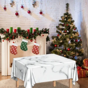 White Grey Smoke Marble Print Tablecloth Kitchen Decor Home Decor