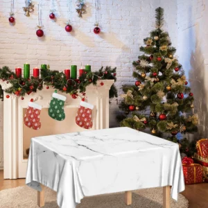 White Grunge Marble Print Tablecloth Kitchen Decor Home Decor
