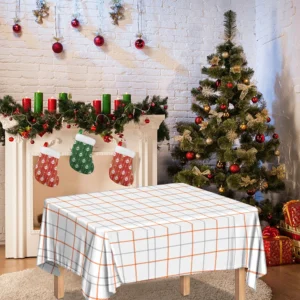 White Halloween Tattersall Pattern Print Tablecloth Kitchen Decor Home Decor