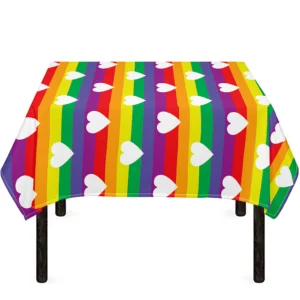 White Heart On LGBT Pride Striped Print Tablecloth Kitchen Decor Home Decor