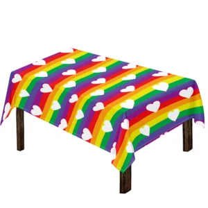 White Heart On LGBT Pride Striped Print Tablecloth Kitchen Decor Home Decor