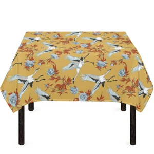 White Japanese Cranes Pattern Print Tablecloth Kitchen Decor Home Decor