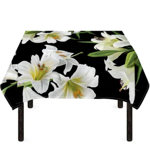 White Lily Print Tablecloth Kitchen Decor Home Decor