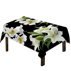 White Lily Print Tablecloth Kitchen Decor Home Decor