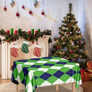 White Navy And Green Argyle Print Tablecloth Kitchen Decor Home Decor